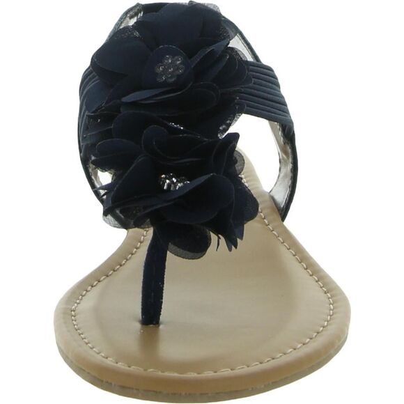 WILD PAIR Womens Navy Stretch Sari Round Toe Wedge Slip On Thong Sandals 6.5 M - Picture 3 of 3